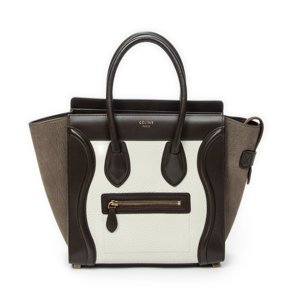 Shoulder Bag Micro Luggage Dark Brown Pebbled Calfskin Leather