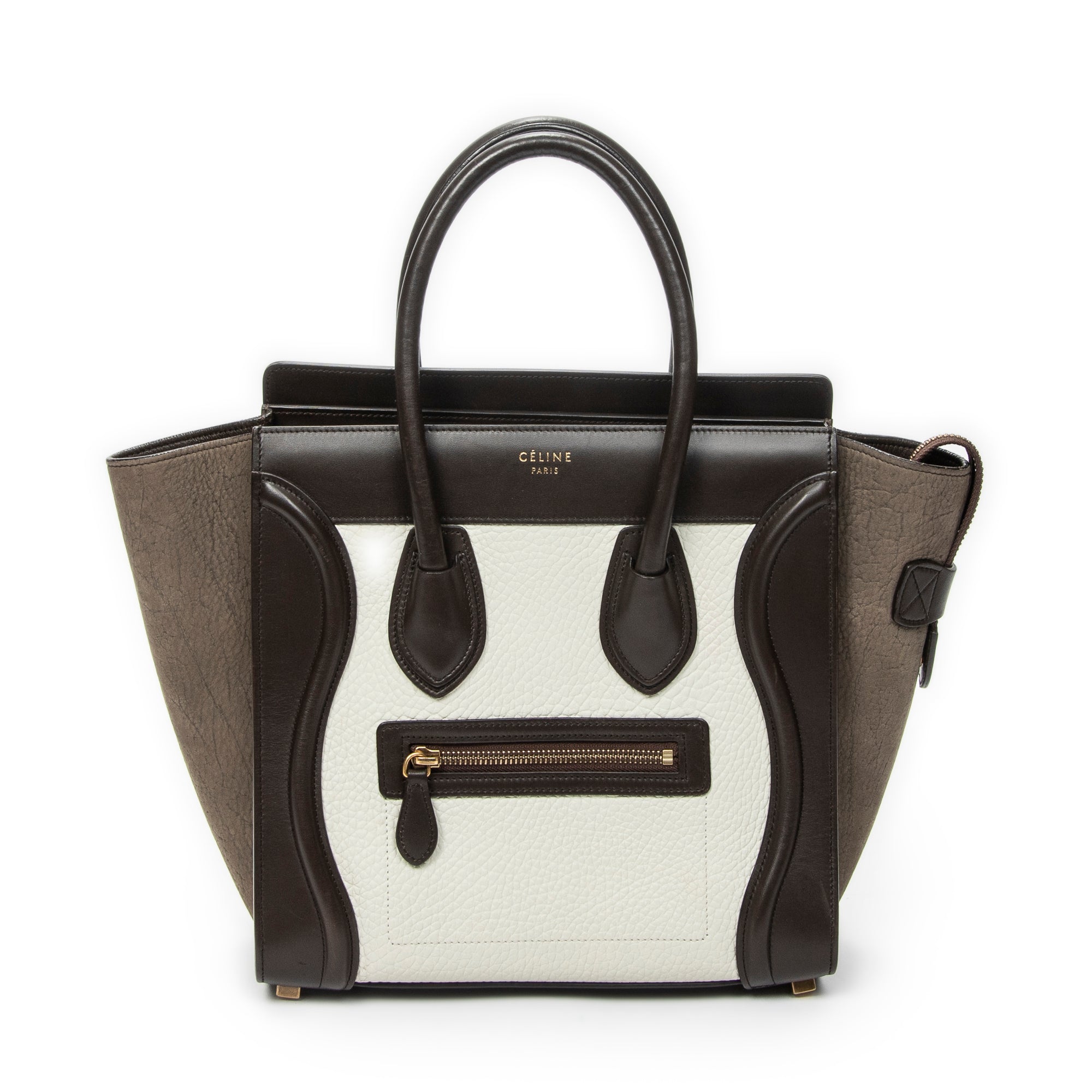 Shoulder Bag Micro Luggage Dark Brown Pebbled Calfskin Leather