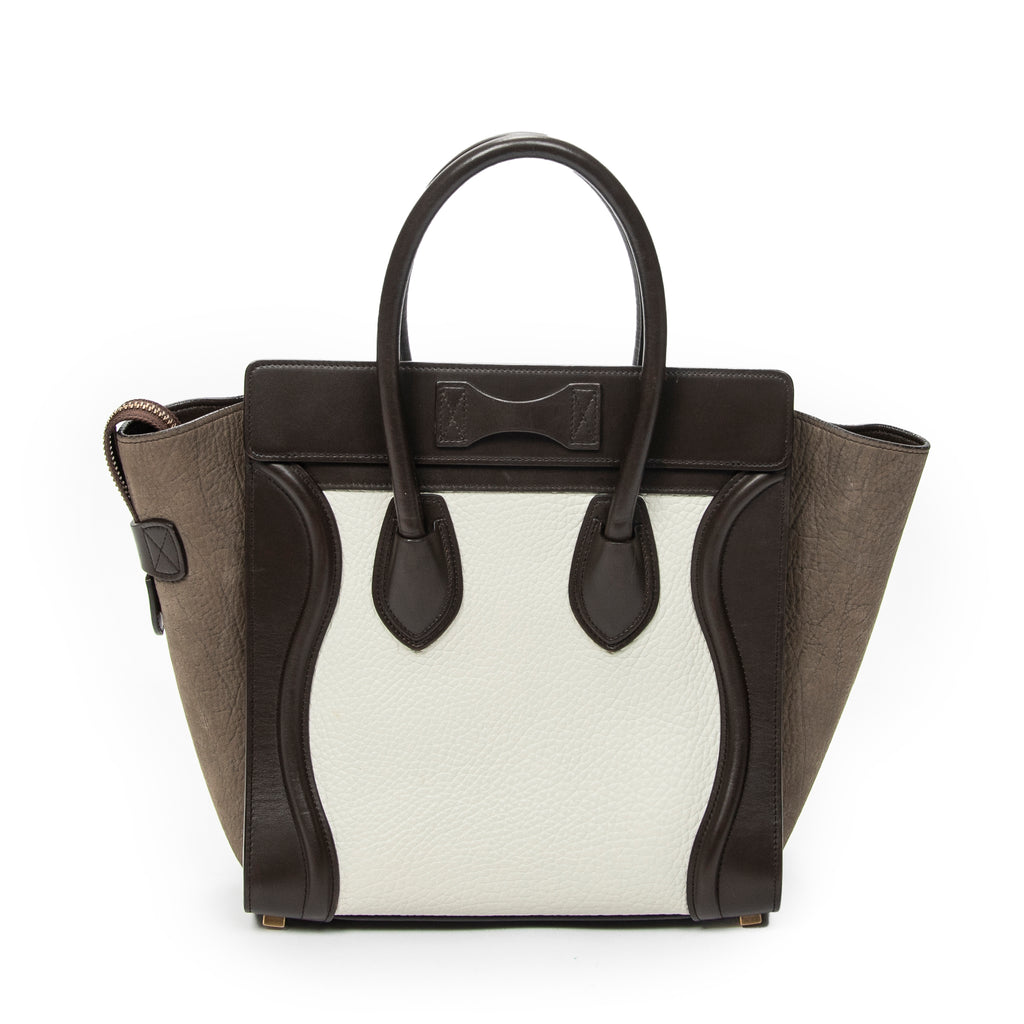 Shoulder Bag Micro Luggage Dark Brown Pebbled Calfskin Leather