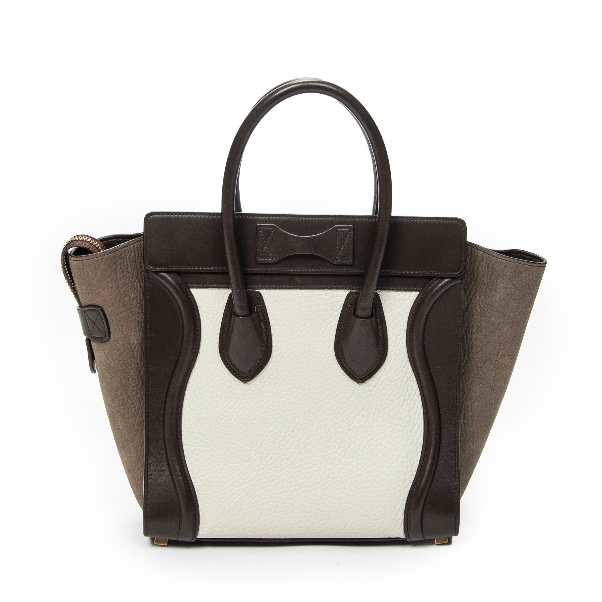 Shoulder Bag Micro Luggage Dark Brown Pebbled Calfskin Leather