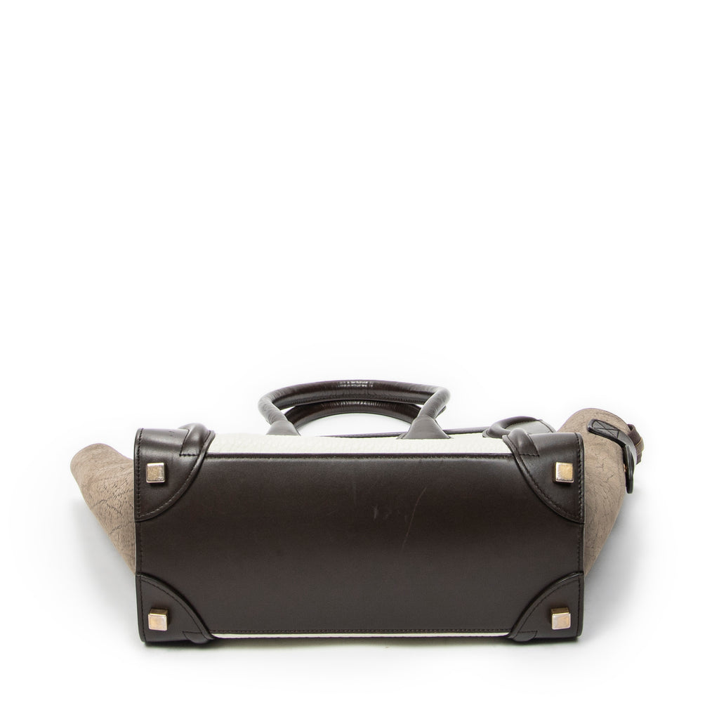 Shoulder Bag Micro Luggage Dark Brown Pebbled Calfskin Leather