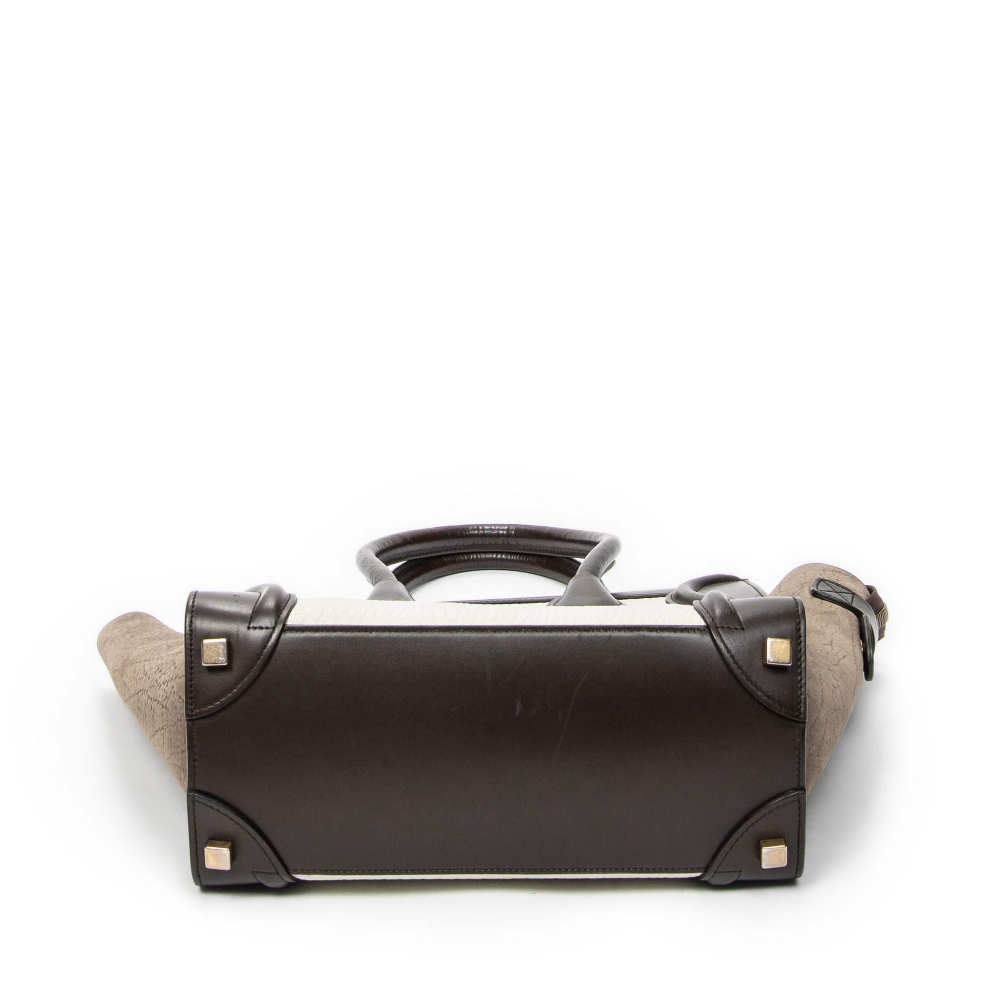 Shoulder Bag Micro Luggage Dark Brown Pebbled Calfskin Leather