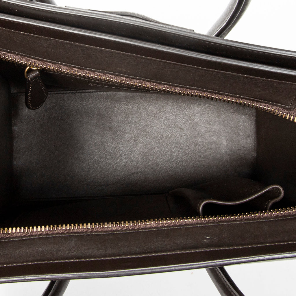 Shoulder Bag Micro Luggage Dark Brown Pebbled Calfskin Leather