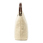 Handbag CC Wood Handle Tote Ivory Quilted Caviar Leather