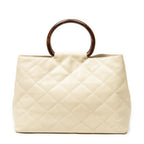 Handbag CC Wood Handle Tote Ivory Quilted Caviar Leather
