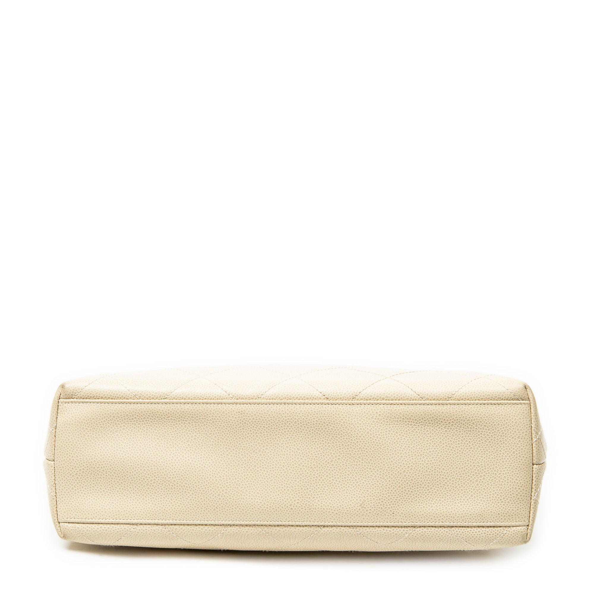 Handbag CC Wood Handle Tote Ivory Quilted Caviar Leather