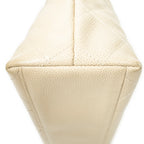 Handbag CC Wood Handle Tote Ivory Quilted Caviar Leather
