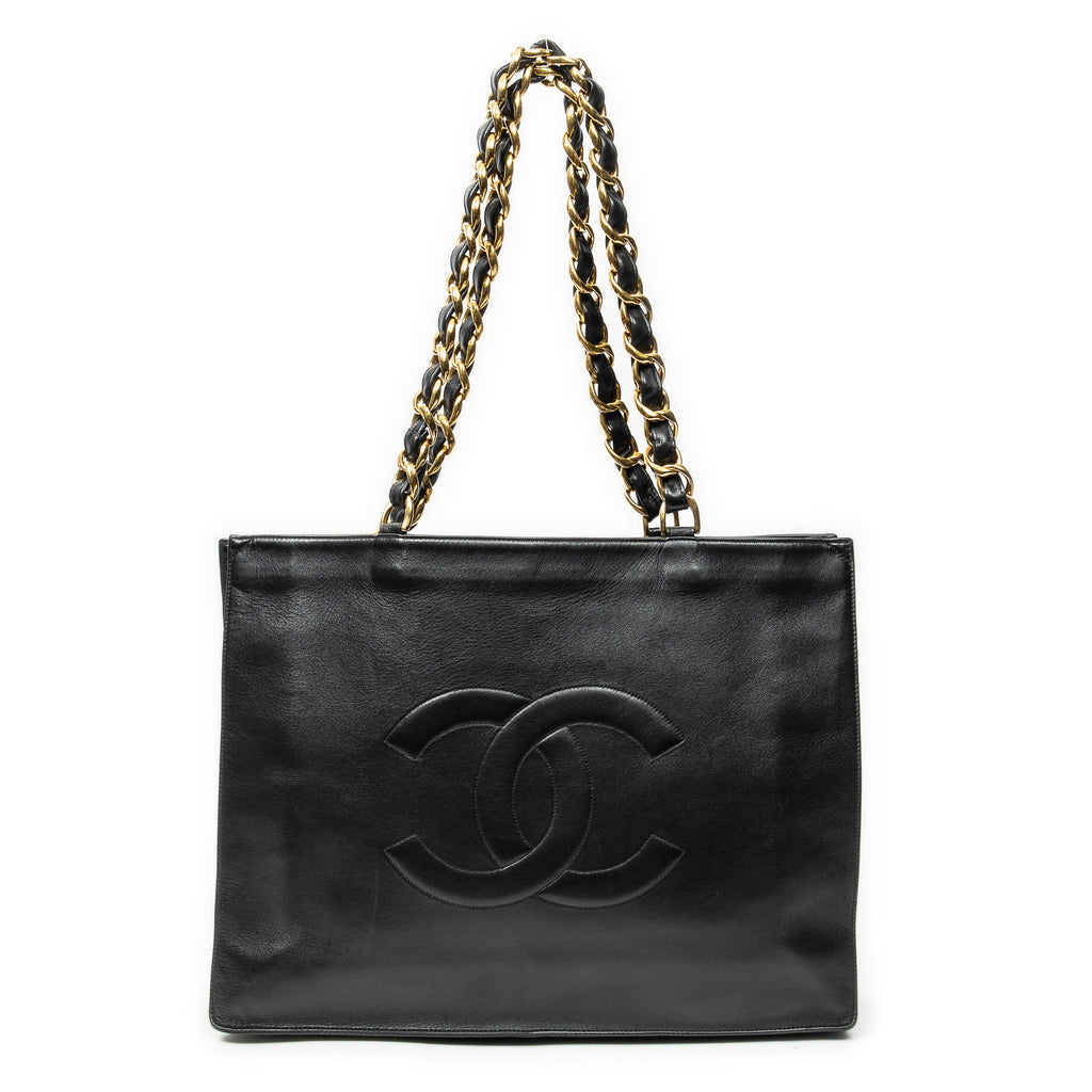 Shoulder Bag Vintage CC Large Chain Tote Black Lambskin Leather