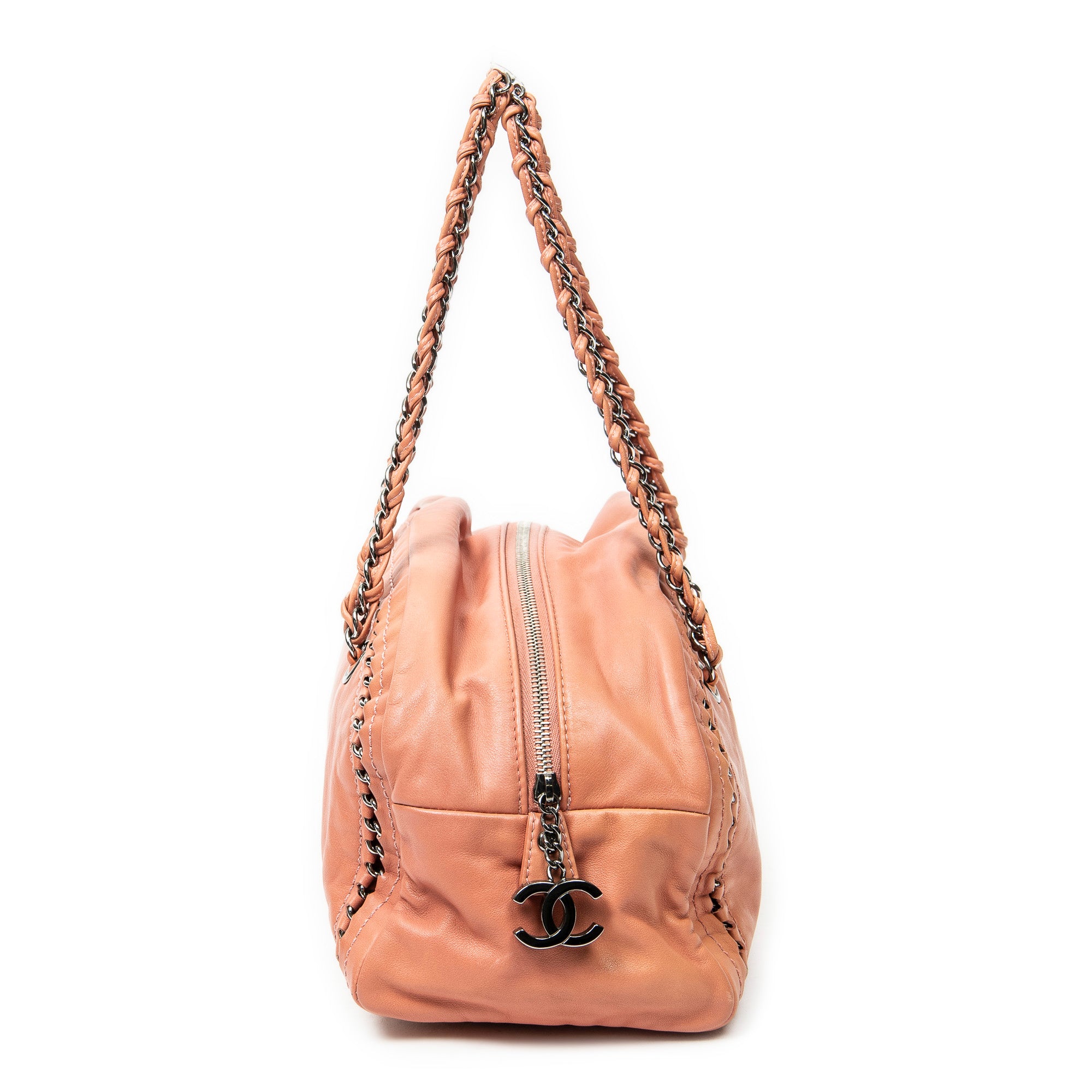 Shoulder Bag Luxe Ligne Bowler Pink Lambskin Leather