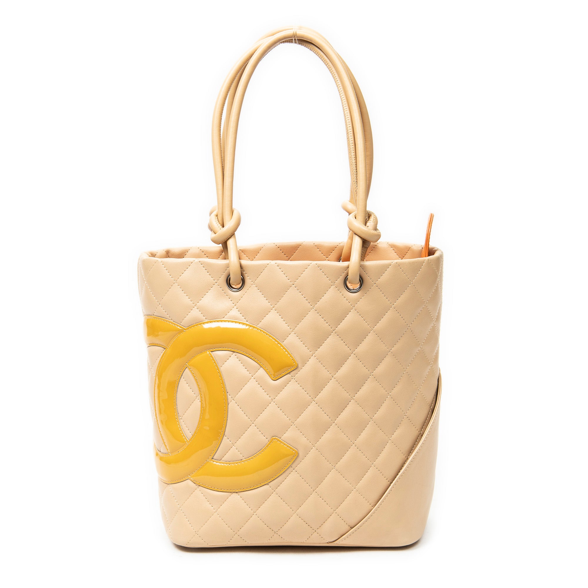Shoulder Bag Cambon Ligne Bucket Tote Beige Quilted Lambskin Leather