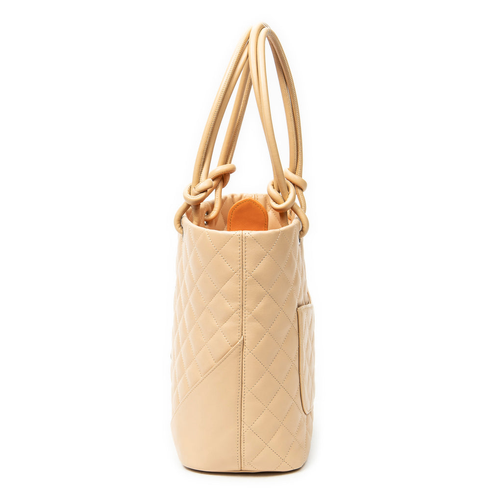 Shoulder Bag Cambon Ligne Bucket Tote Beige Quilted Lambskin Leather