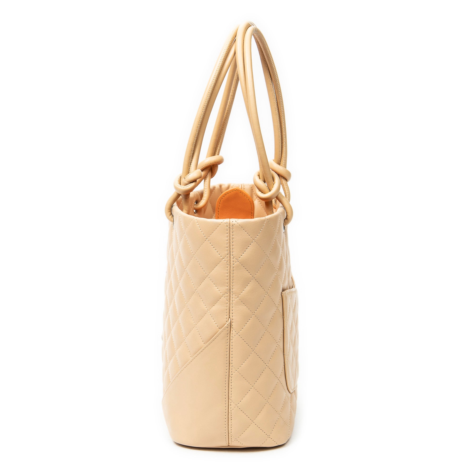 Shoulder Bag Cambon Ligne Bucket Tote Beige Quilted Lambskin Leather