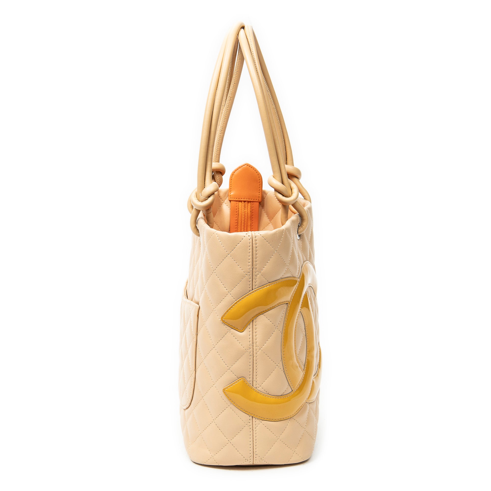 Shoulder Bag Cambon Ligne Bucket Tote Beige Quilted Lambskin Leather