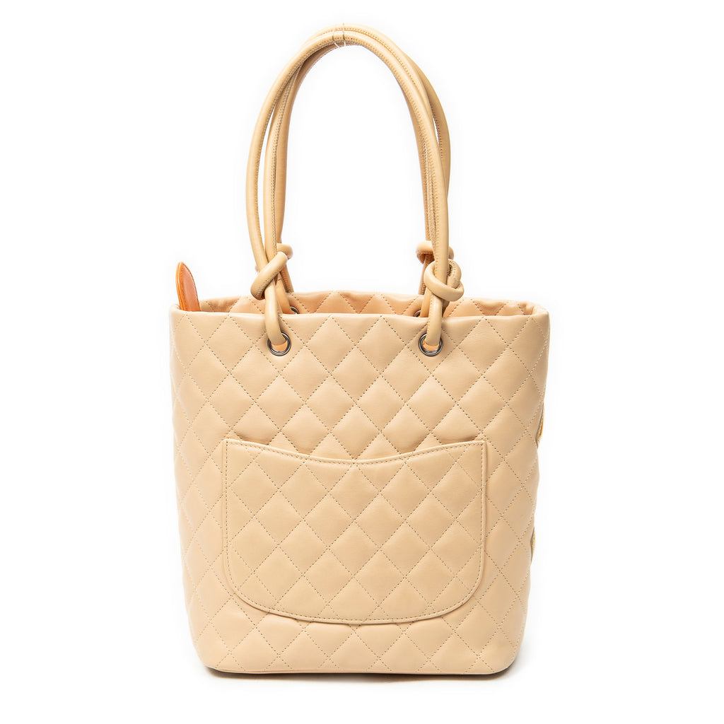 Shoulder Bag Cambon Ligne Bucket Tote Beige Quilted Lambskin Leather