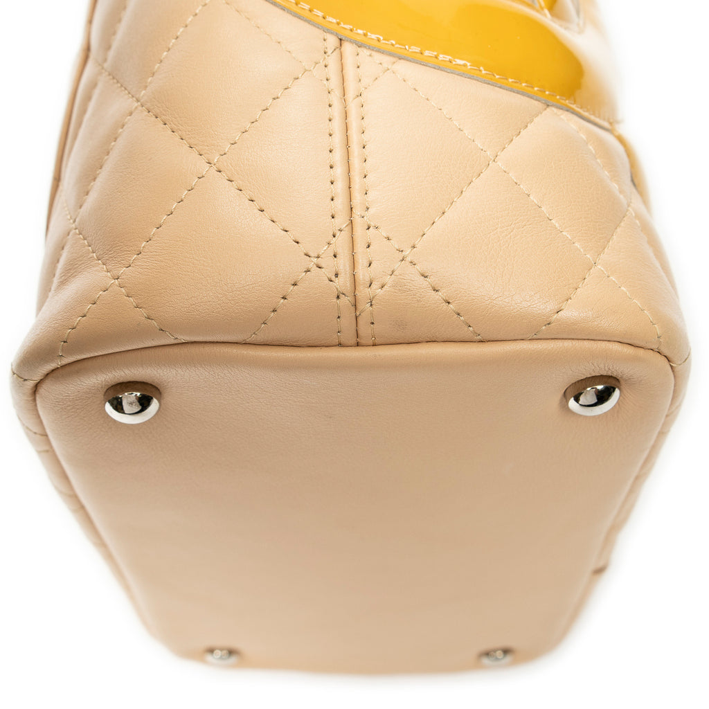 Shoulder Bag Cambon Ligne Bucket Tote Beige Quilted Lambskin Leather
