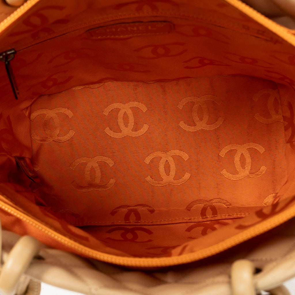 Shoulder Bag Cambon Ligne Bucket Tote Beige Quilted Lambskin Leather