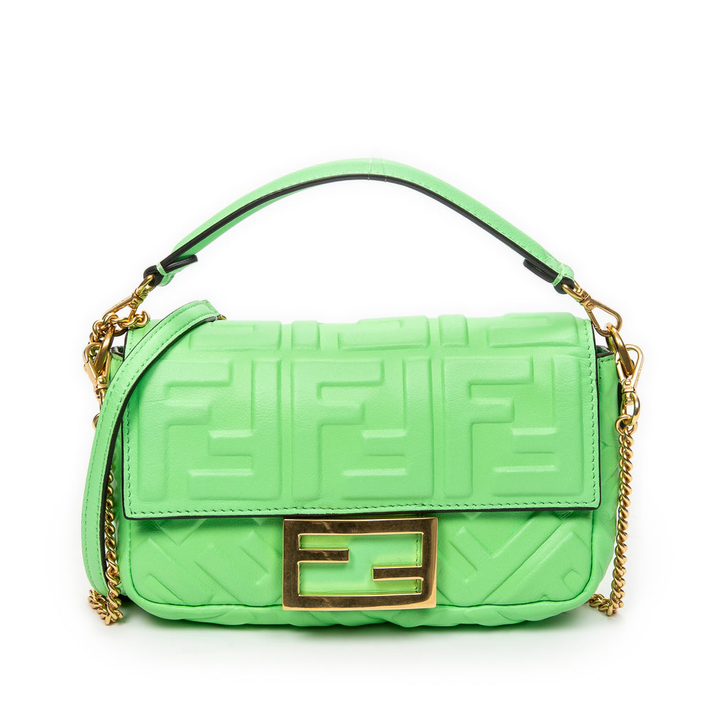 Shoulder Bag Mini Baguette Crossbody Green Zucca Embossed Leather