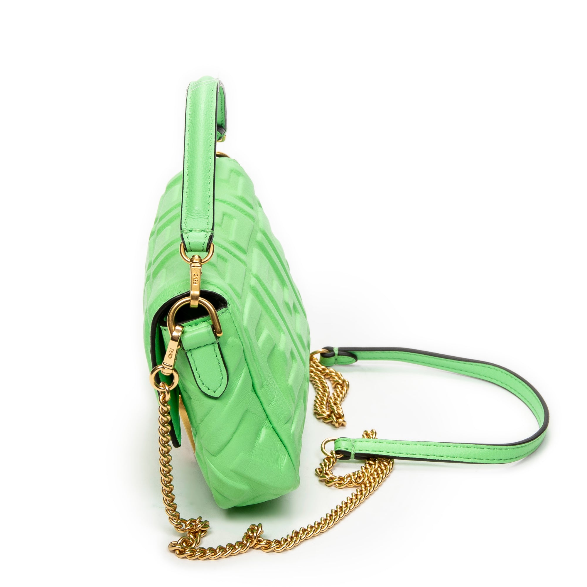 Shoulder Bag Mini Baguette Crossbody Green Zucca Embossed Leather