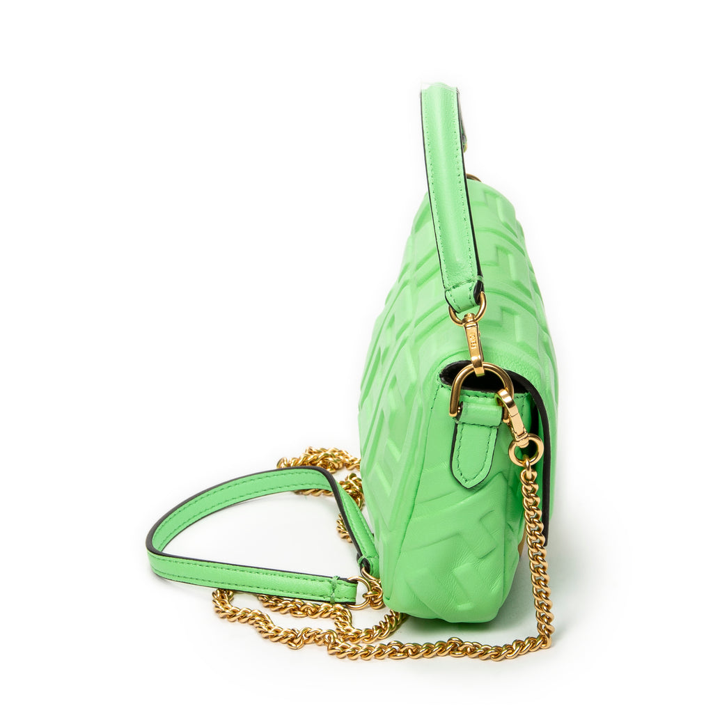Shoulder Bag Mini Baguette Crossbody Green Zucca Embossed Leather