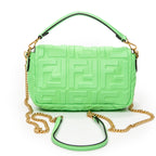 Shoulder Bag Mini Baguette Crossbody Green Zucca Embossed Leather