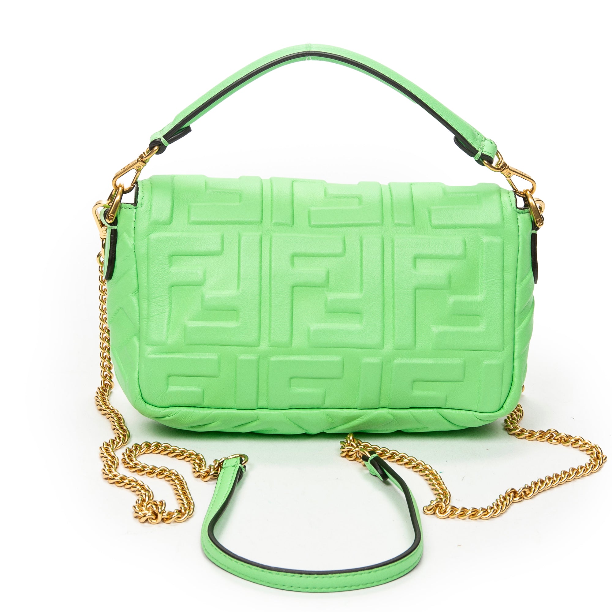 Shoulder Bag Mini Baguette Crossbody Green Zucca Embossed Leather