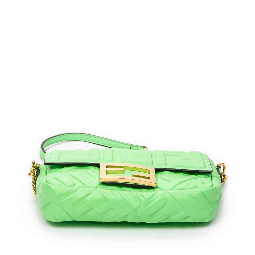 Shoulder Bag Mini Baguette Crossbody Green Zucca Embossed Leather