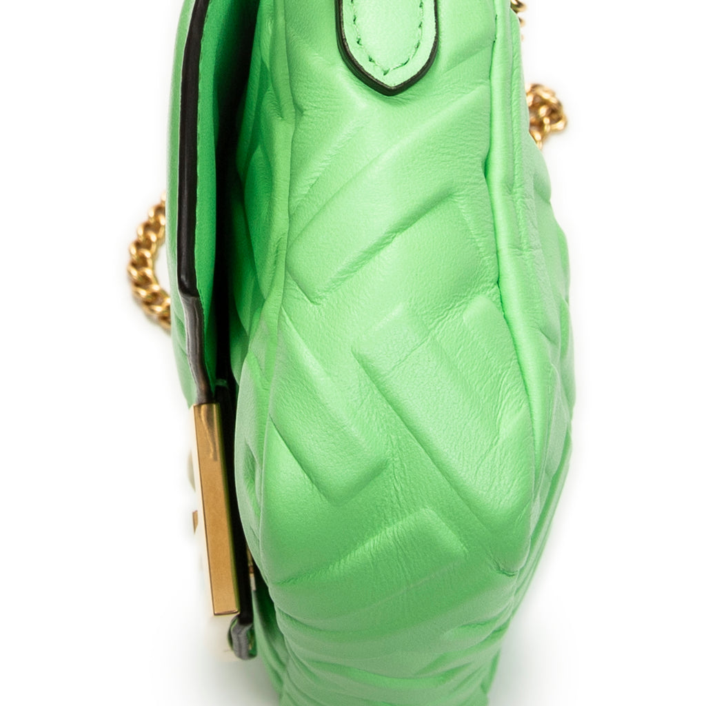 Shoulder Bag Mini Baguette Crossbody Green Zucca Embossed Leather