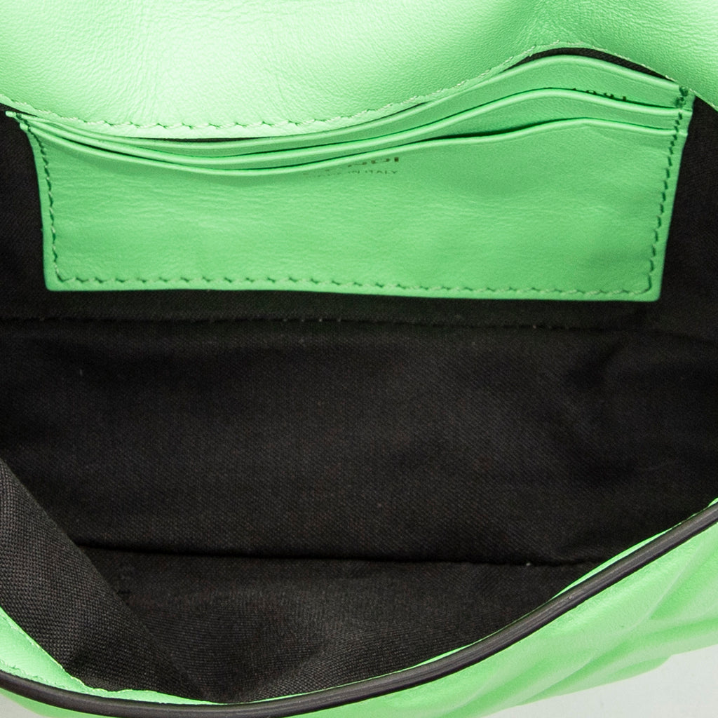Shoulder Bag Mini Baguette Crossbody Green Zucca Embossed Leather