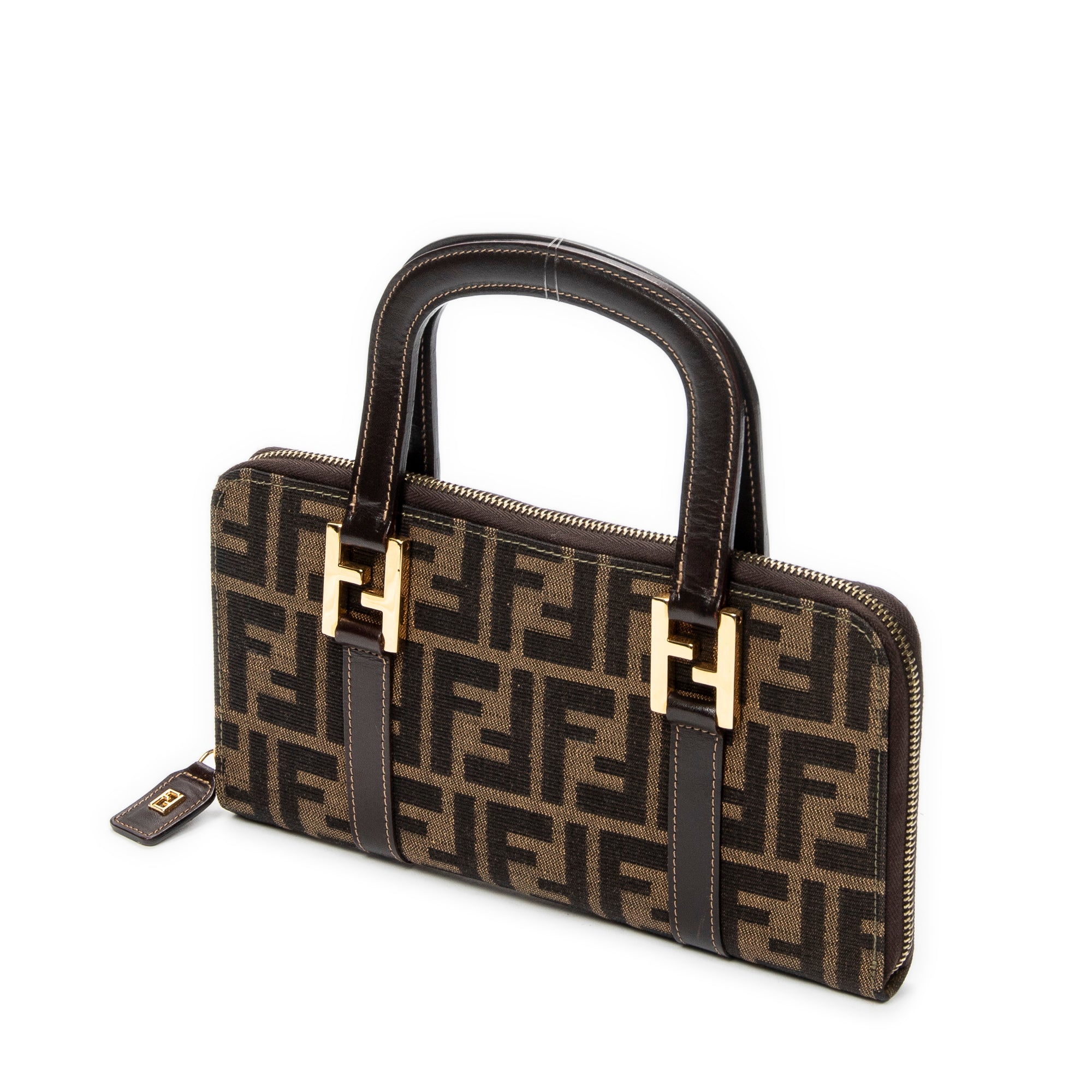 Handbag Top Handle Zip Wallet Brown Zucca Canvas