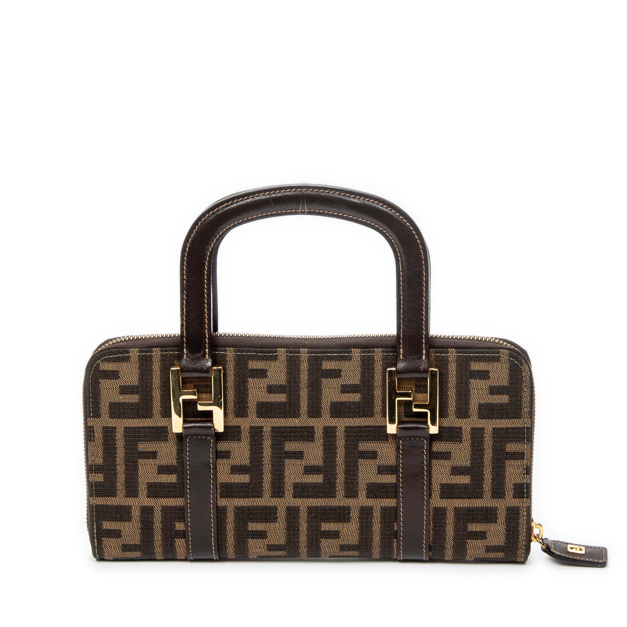 Handbag Top Handle Zip Wallet Brown Zucca Canvas
