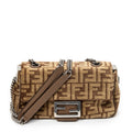 Shoulder Bag Midi Baguette Chain Crossbody Brown Zucca Velvet Canvas