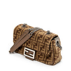 Shoulder Bag Midi Baguette Chain Crossbody Brown Zucca Velvet Canvas