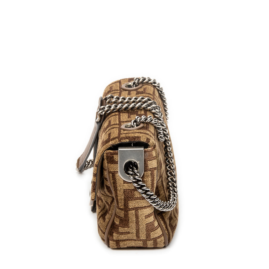 Shoulder Bag Midi Baguette Chain Crossbody Brown Zucca Velvet Canvas