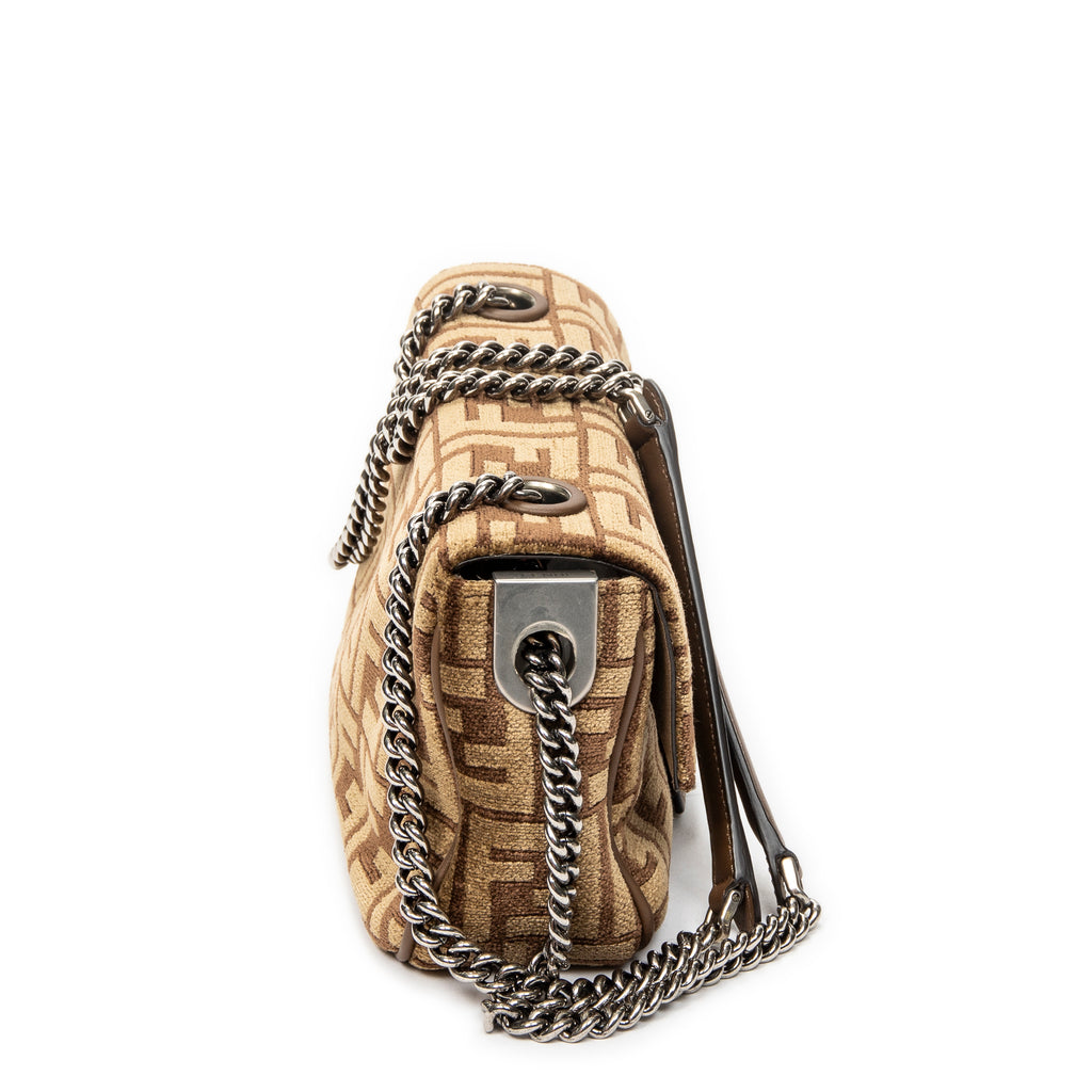 Shoulder Bag Midi Baguette Chain Crossbody Brown Zucca Velvet Canvas