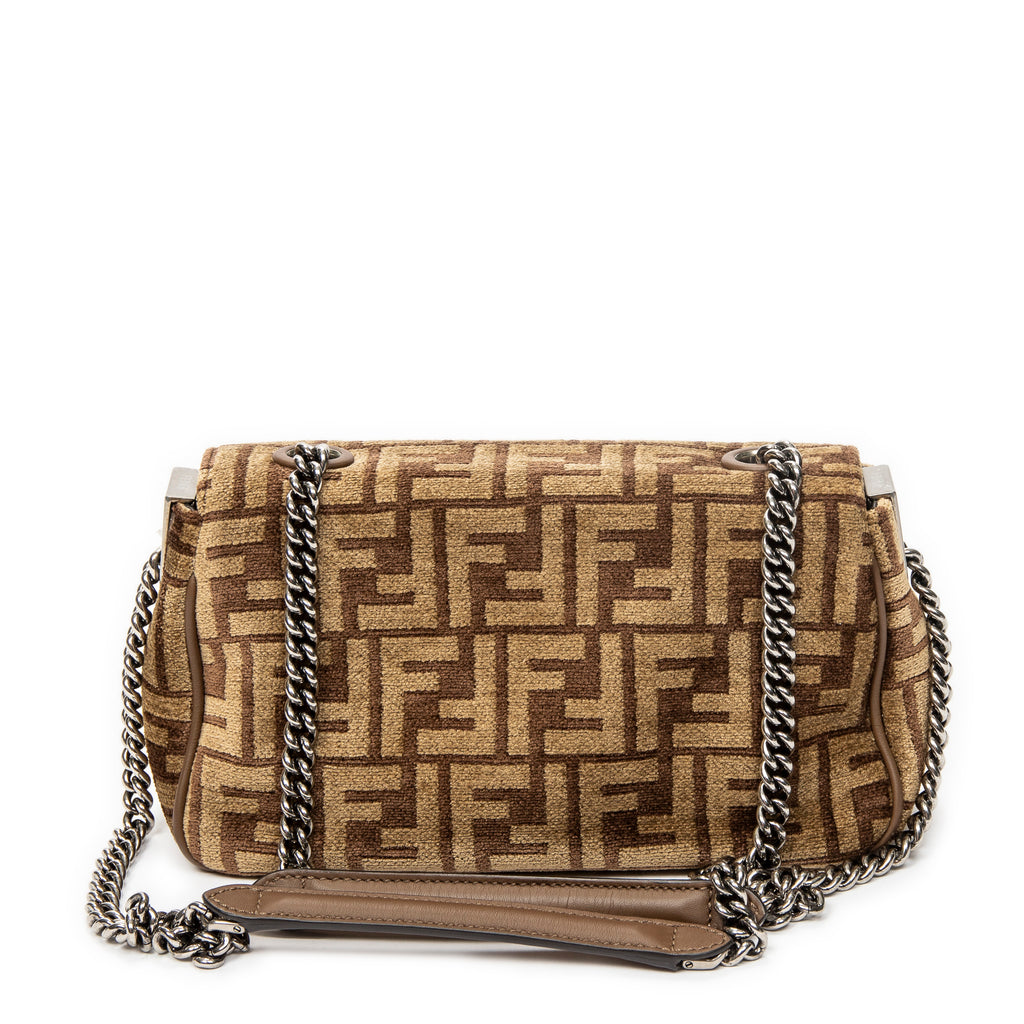 Shoulder Bag Midi Baguette Chain Crossbody Brown Zucca Velvet Canvas