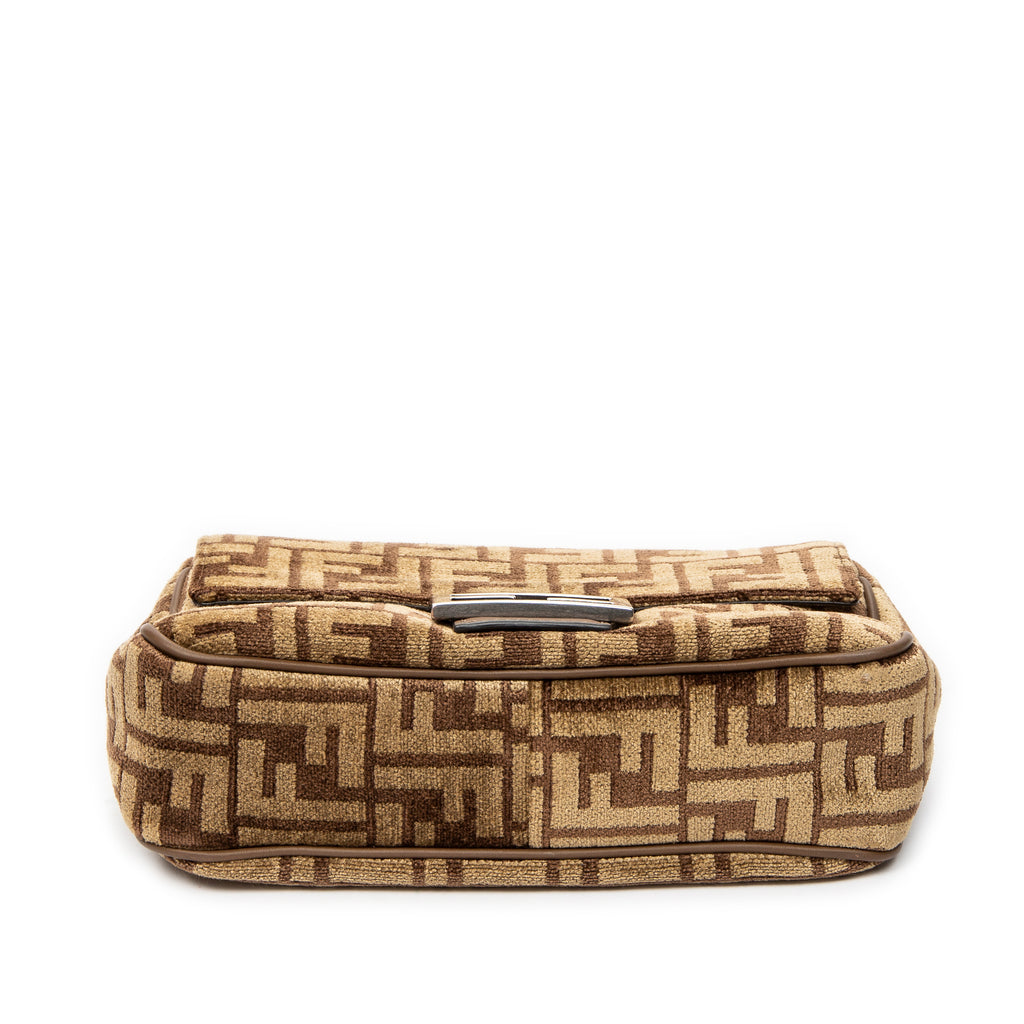 Shoulder Bag Midi Baguette Chain Crossbody Brown Zucca Velvet Canvas