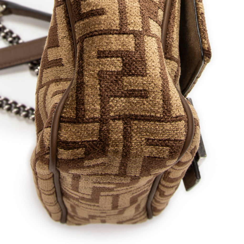 Shoulder Bag Midi Baguette Chain Crossbody Brown Zucca Velvet Canvas