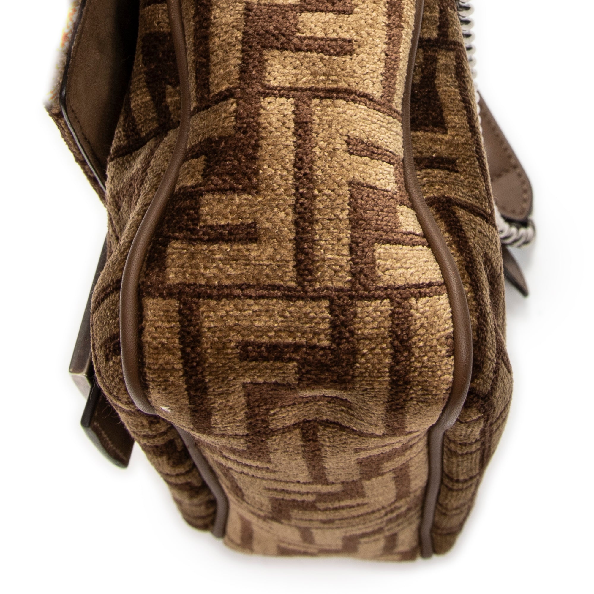 Shoulder Bag Midi Baguette Chain Crossbody Brown Zucca Velvet Canvas