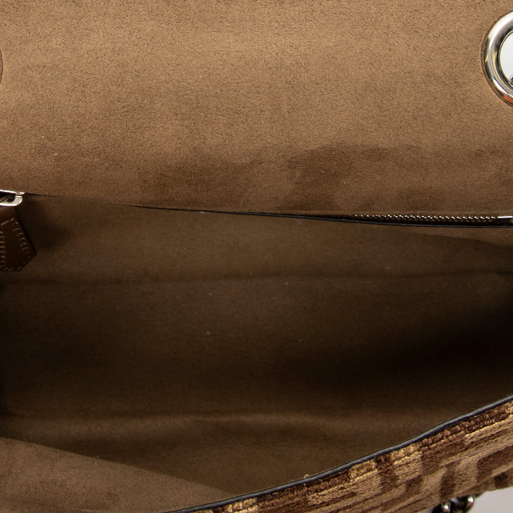 Shoulder Bag Midi Baguette Chain Crossbody Brown Zucca Velvet Canvas