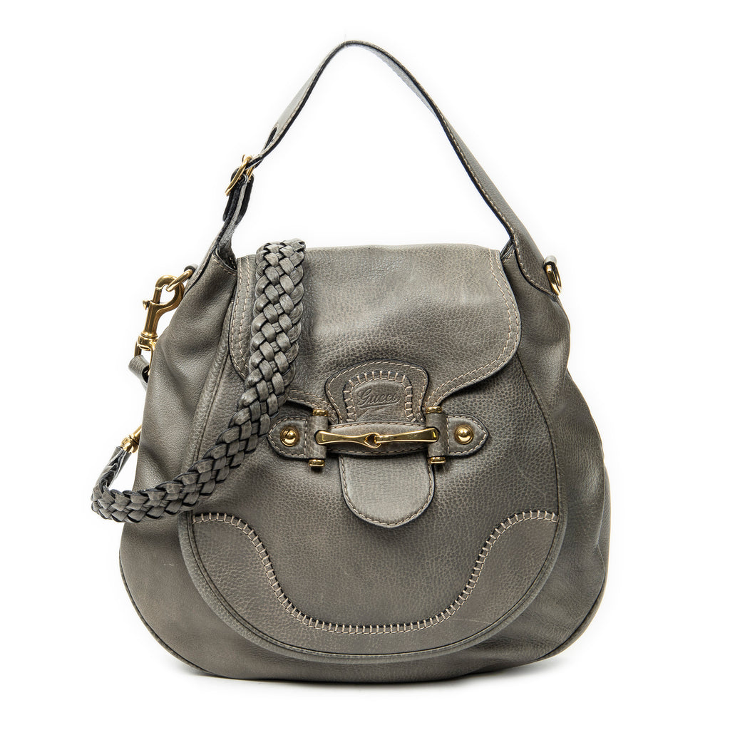 Shoulder Bag Large New Pelham Hobo Grey Grained Calfskin Leather