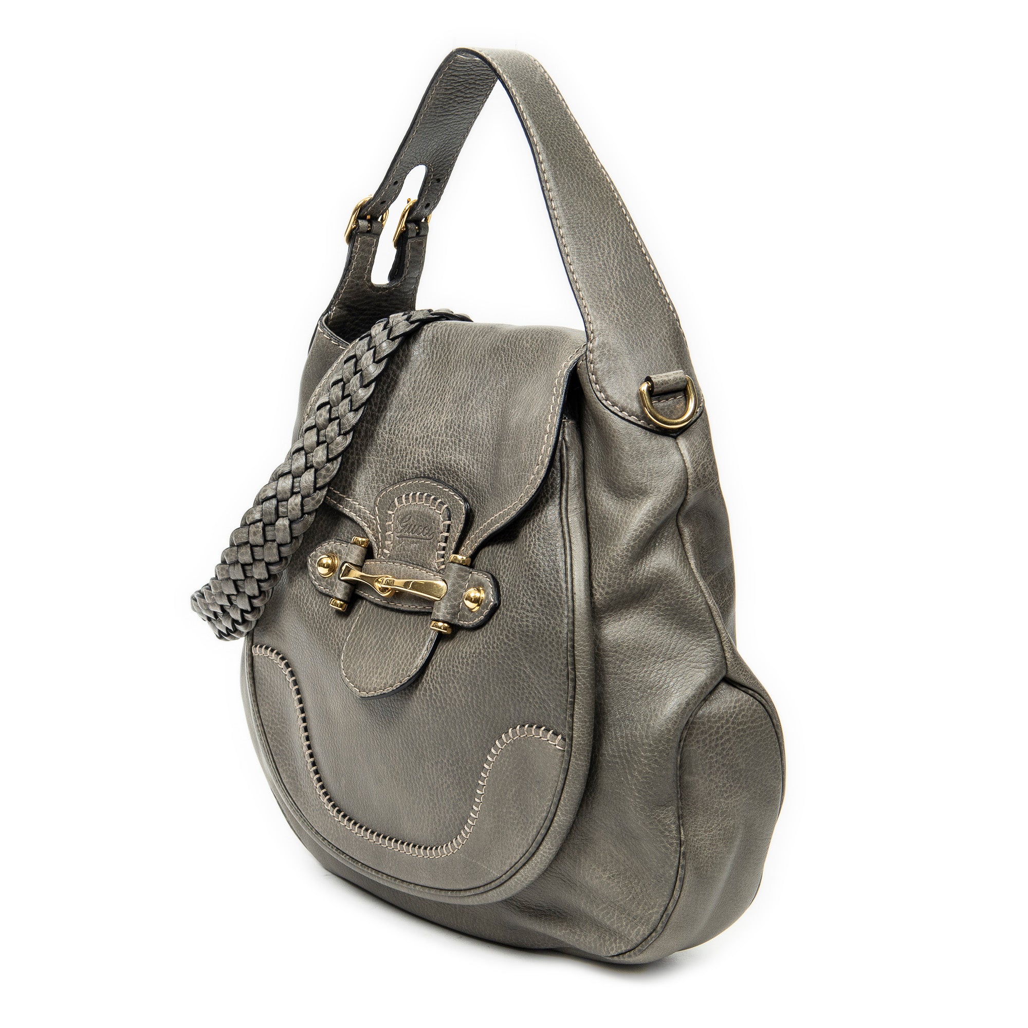 Shoulder Bag Large New Pelham Hobo Grey Grained Calfskin Leather