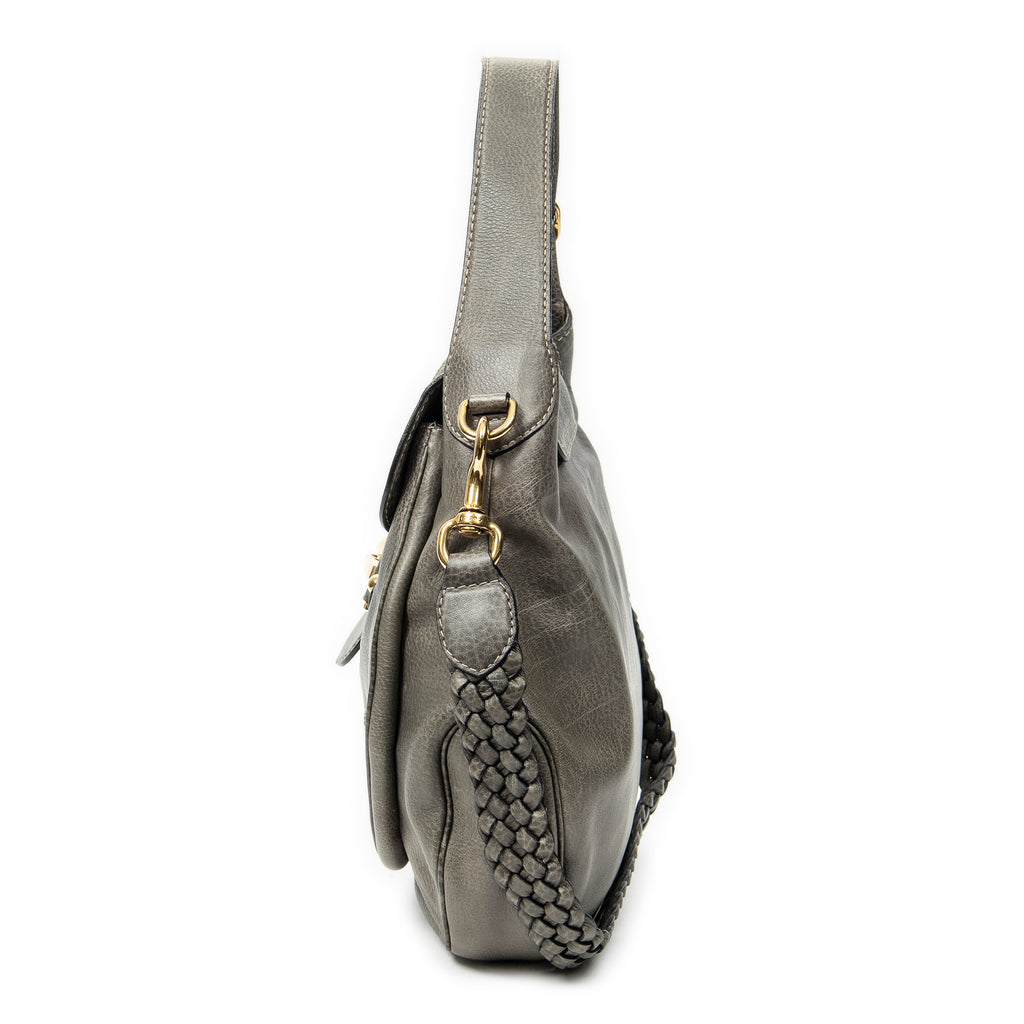 Shoulder Bag Large New Pelham Hobo Grey Grained Calfskin Leather