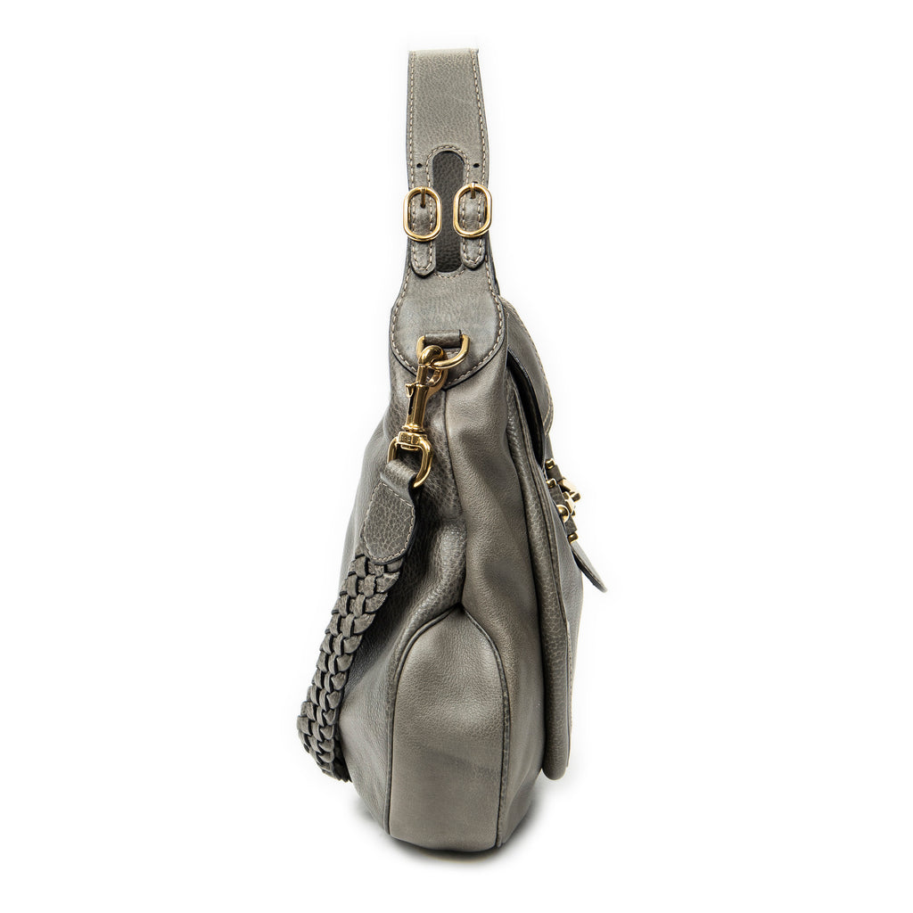 Shoulder Bag Large New Pelham Hobo Grey Grained Calfskin Leather