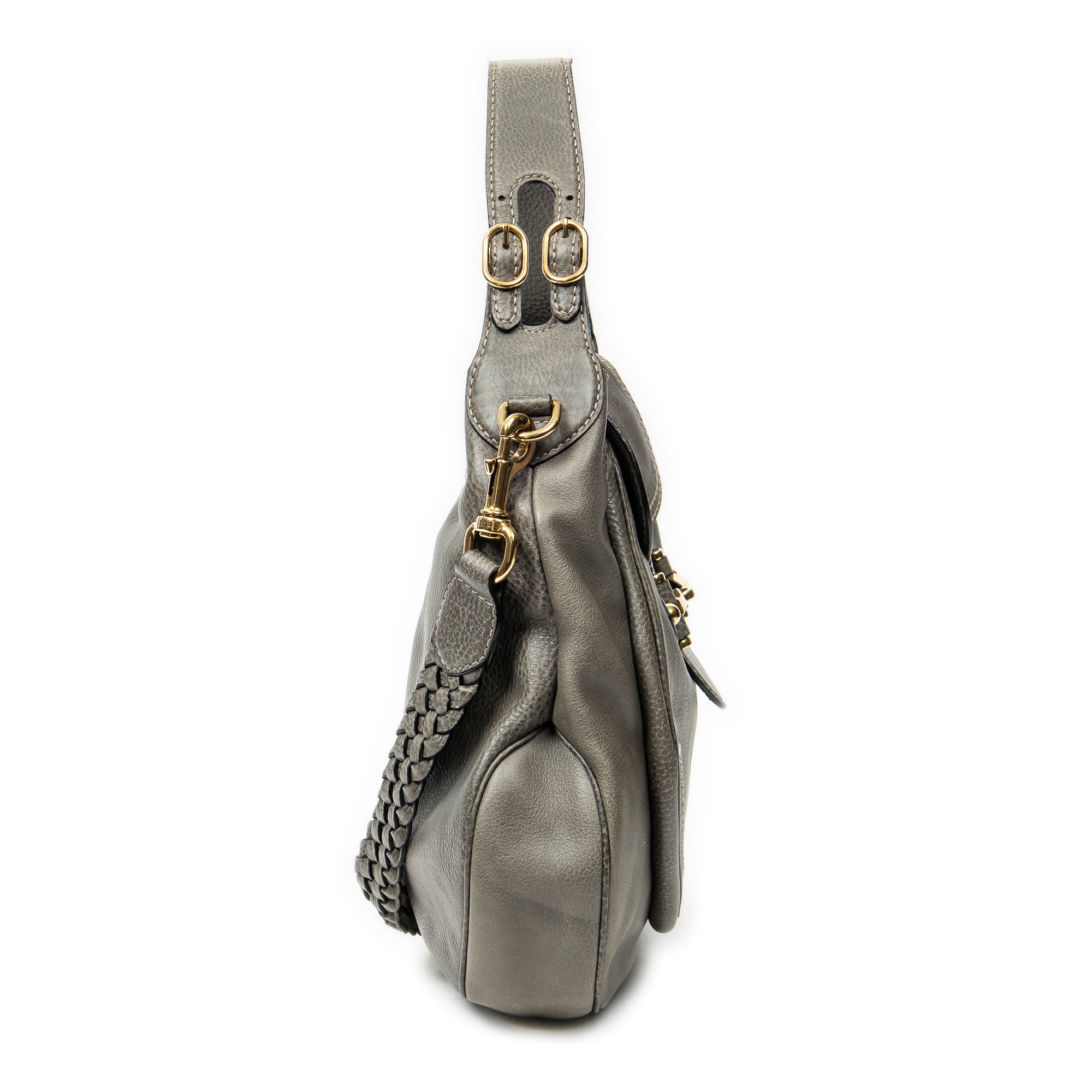 Shoulder Bag Large New Pelham Hobo Grey Grained Calfskin Leather