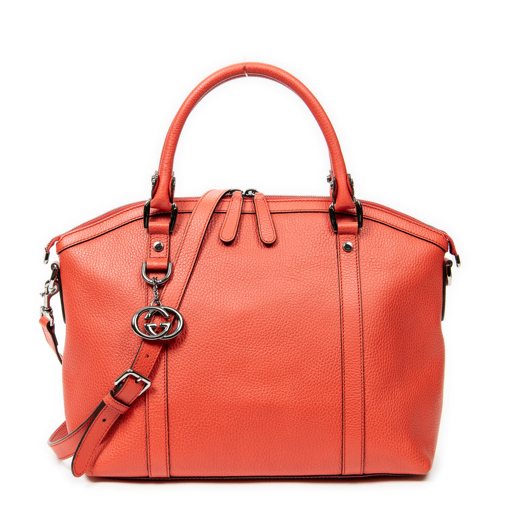 Shoulder Bag Medium GG Charm Dome Satchel Red Grained Calfskin Leather