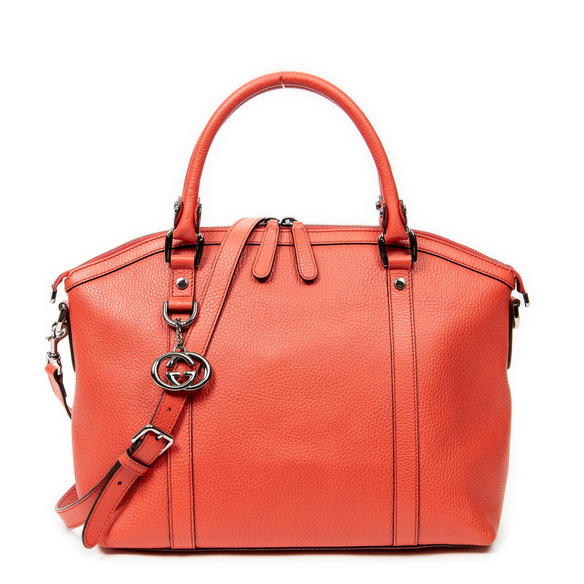 Shoulder Bag Medium GG Charm Dome Satchel Red Grained Calfskin Leather