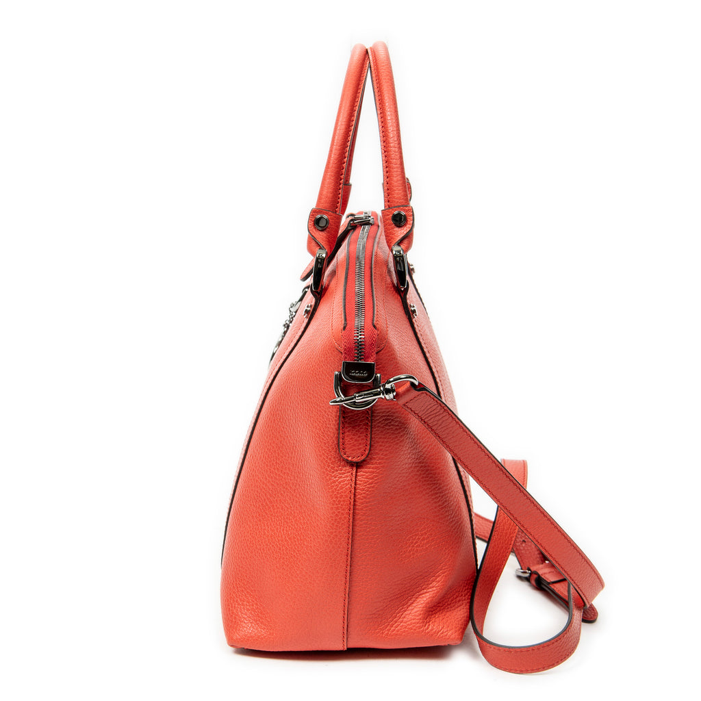Shoulder Bag Medium GG Charm Dome Satchel Red Grained Calfskin Leather