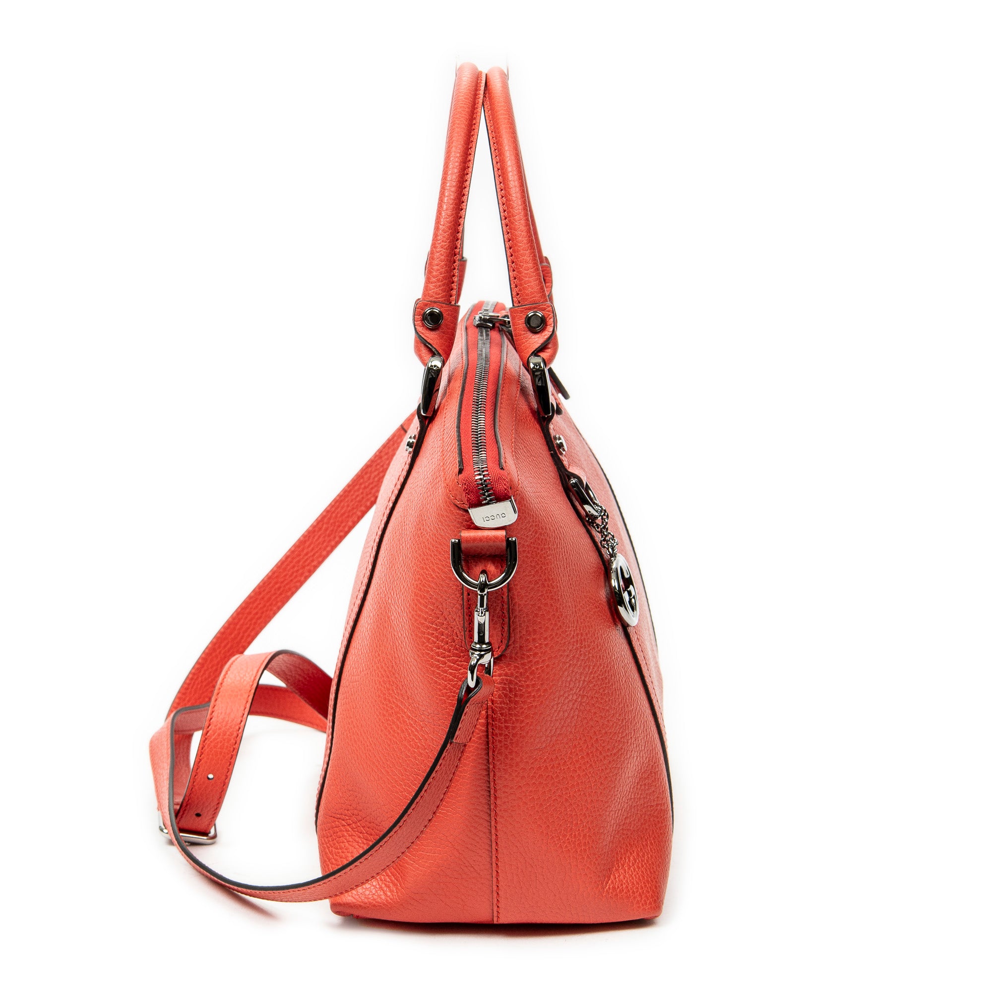 Shoulder Bag Medium GG Charm Dome Satchel Red Grained Calfskin Leather