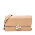 Shoulder Bag Interlocking G Chain Wallet Beige Grained Calfskin Leather