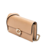 Shoulder Bag Interlocking G Chain Wallet Beige Grained Calfskin Leather